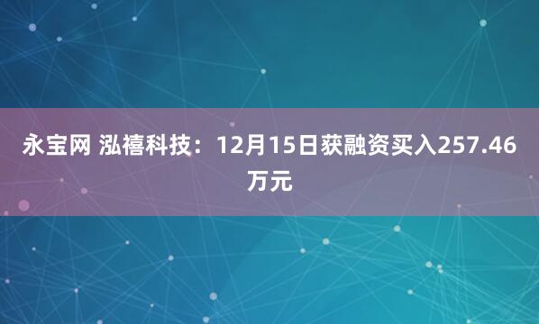 永宝网 泓禧科技：12月15日获融资买入257.46万元